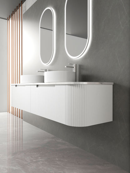 Aulic Petra Mark II Wall Hung Curving V Groove Matte White Finger Pull Cabinet 1800*460*350mm