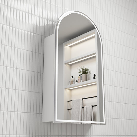 Aulic Canterbury Arch LED Matte White Shaving Cabinet 500*900*150MM Colour Framed Options