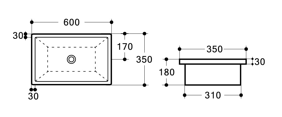 QUBI-II 600mm Under Counter Basin