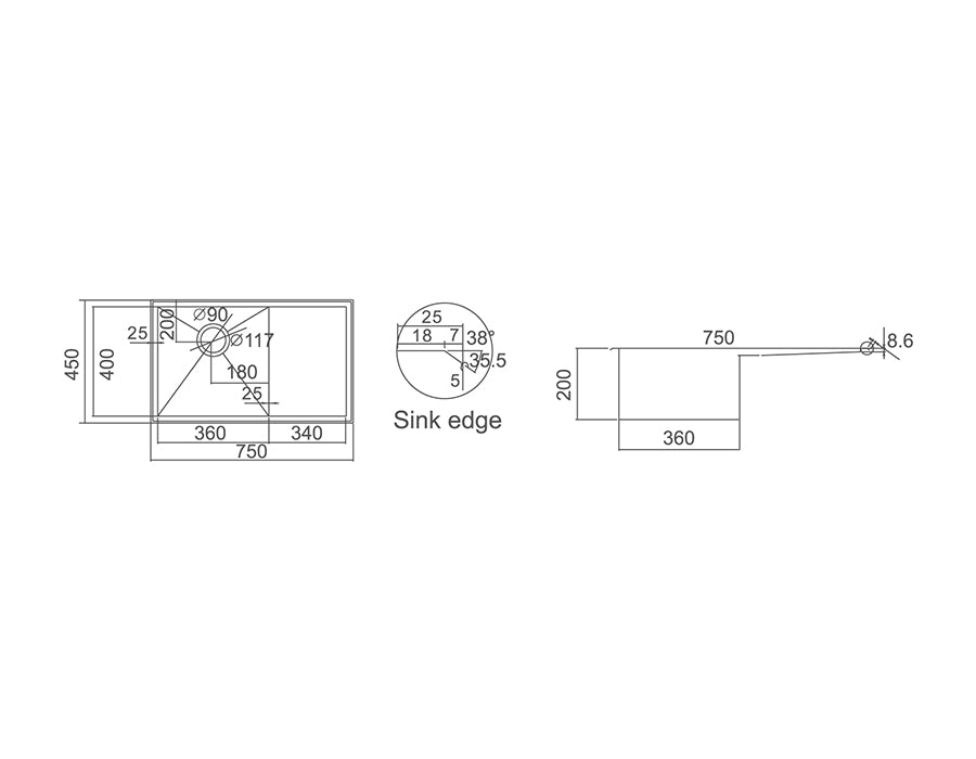 IMPACT 28L Counter Top Sink with Drainer - Waste Included