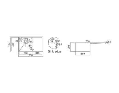 IMPACT 28L Counter Top Sink with Drainer - Waste Included