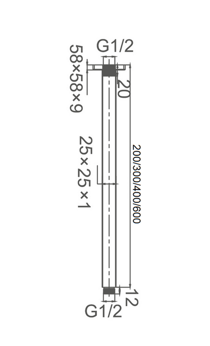 DOCCIA Square Ceiling Dropper in Chrome