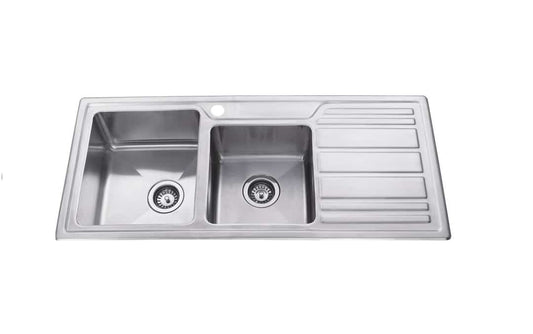 IMPACT 1 & 3/4 Bowl (25L + 19L) Sink with Drainer - Waste Included (LHB or RHB)