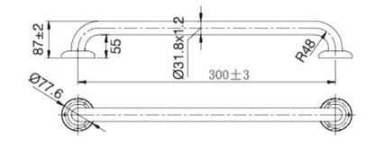 MOBI CARE 300mm Stainless Steel Grab Rail Chrome Finish