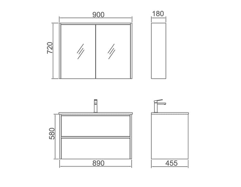 NEON Wall Hung Vanity with Ceramic Top