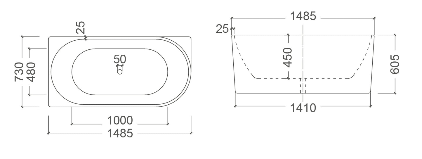 BONDI Left Hand Back to Wall Free Standing Bath Tub