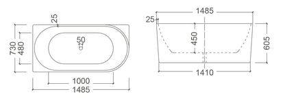 BONDI Left Hand Back to Wall Free Standing Bath Tub