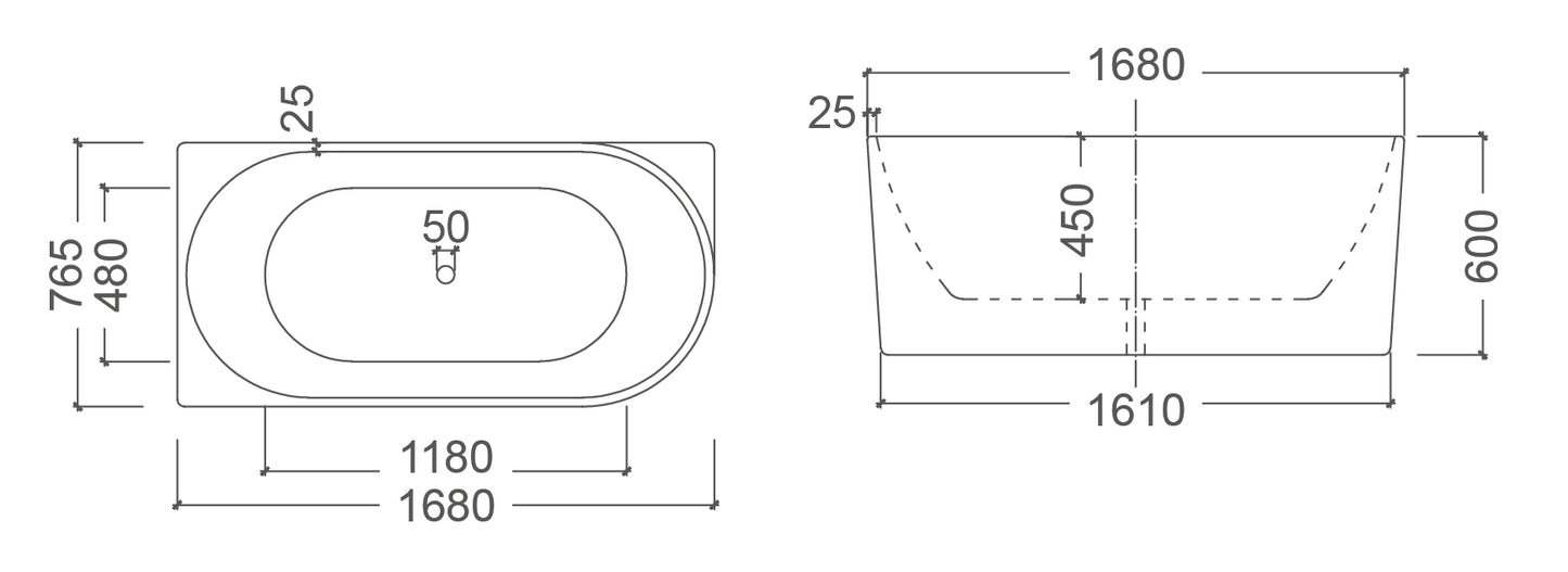 BONDI Left Hand Back to Wall Free Standing Bath Tub