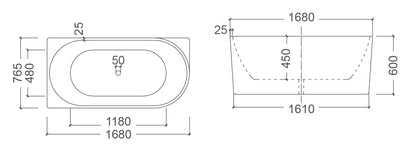 BONDI Left Hand Back to Wall Free Standing Bath Tub