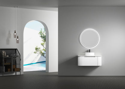 Aulic Petra Mark II Wall Hung Curving V Groove Matte White Finger Pull Cabinet 900*460*350mm