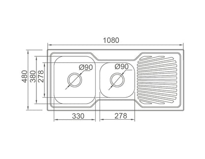 DANTE Square Edge 1 & 3/4 Bowl Sink with Drainer