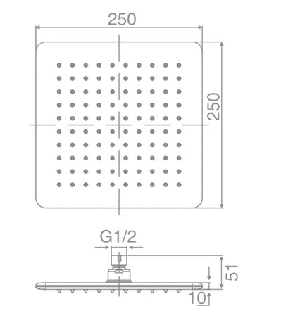 DOCCIA 250mm Square Shower Head in Chrome