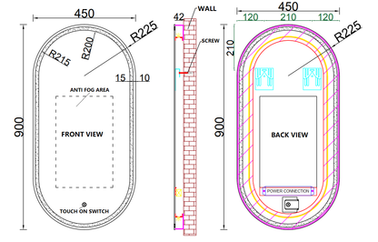 450 x 900mm Oval Anti Fog LED Mirror