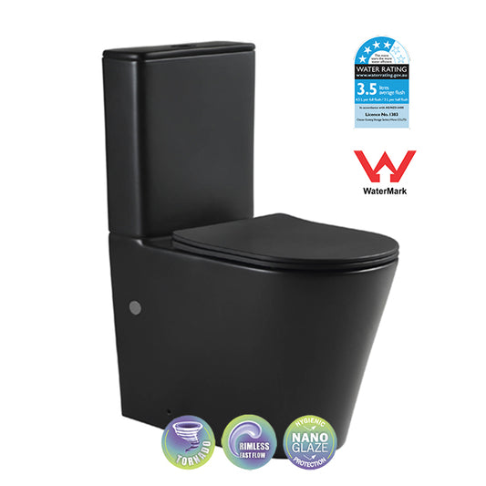 Vera Matte Black Rimless Tornado Back to Wall Toilet Suite