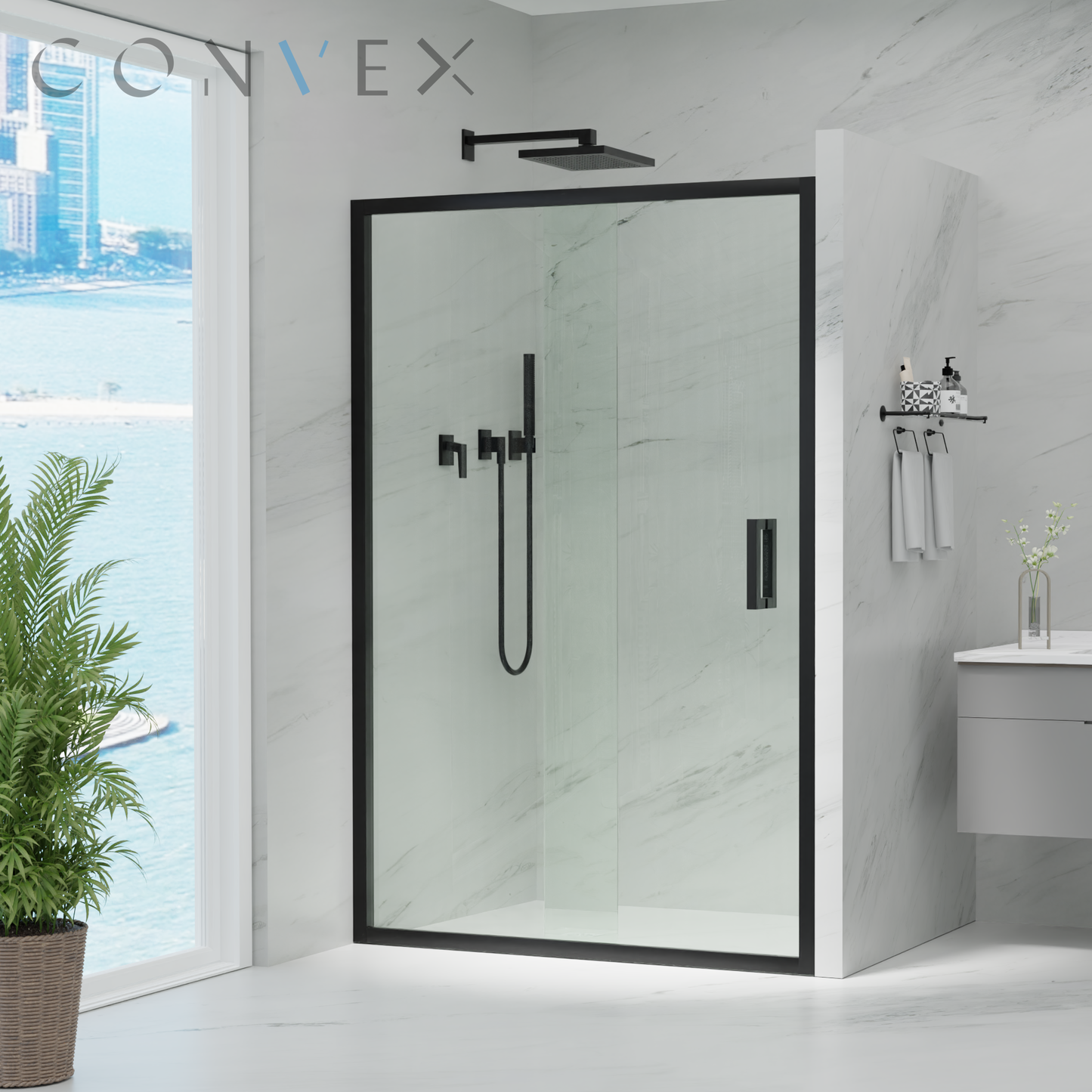 Semi-Frameless Sliding Shower Screen Matte Black Front Only