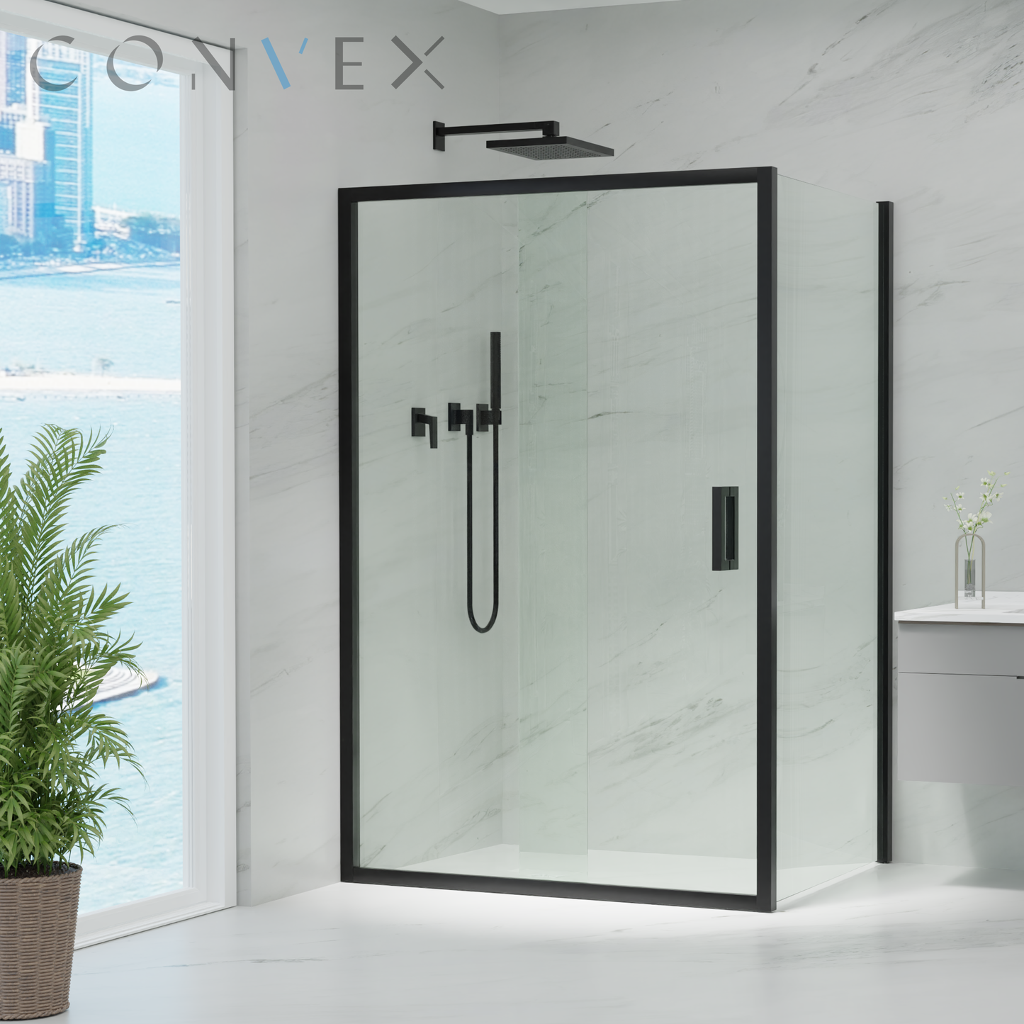 Semi-Frameless Sliding Shower Screen Matte Black