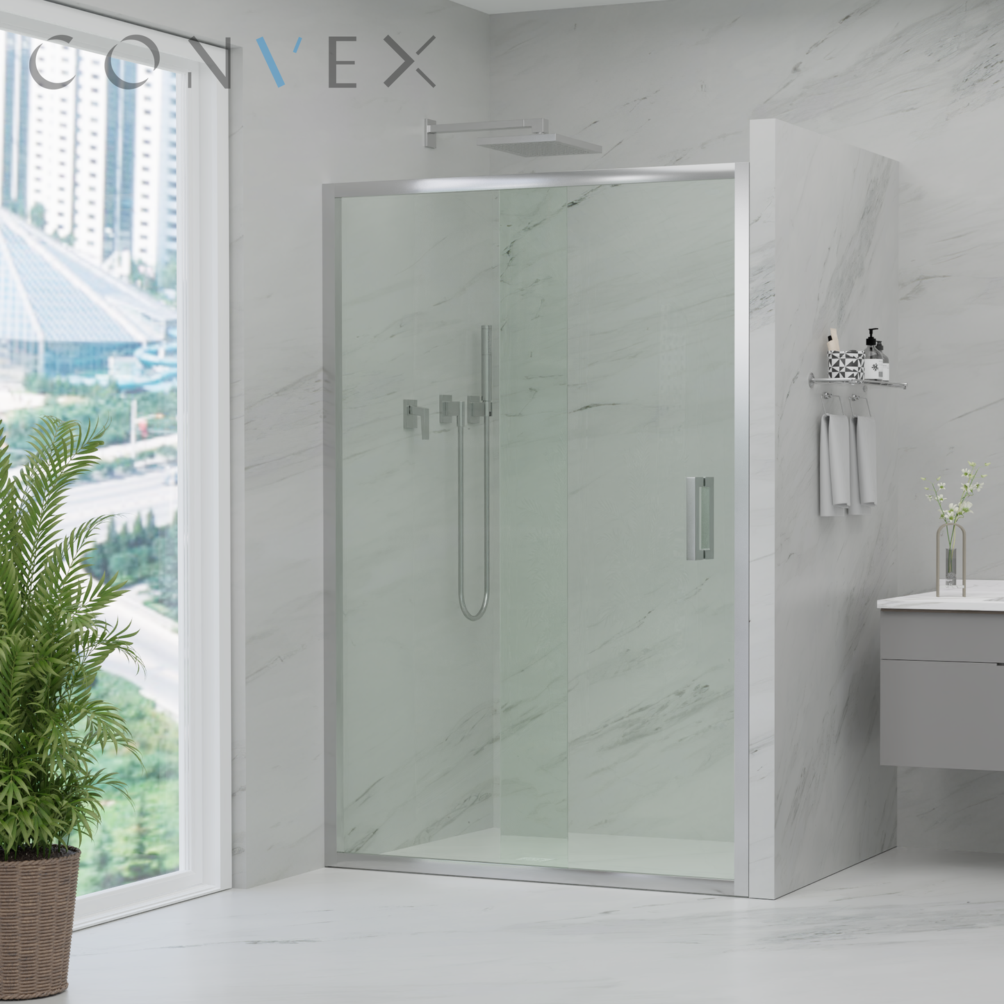 Semi-Frameless Sliding Shower Screen Chrome Front Only