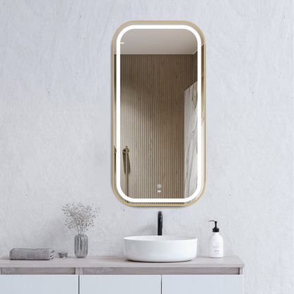 Newport Soft Square Metal Frame LED Mirror Gold