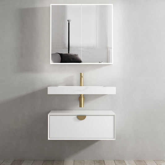 Moonlight Wall Hung Cabinet 750 White (Gold Handle)