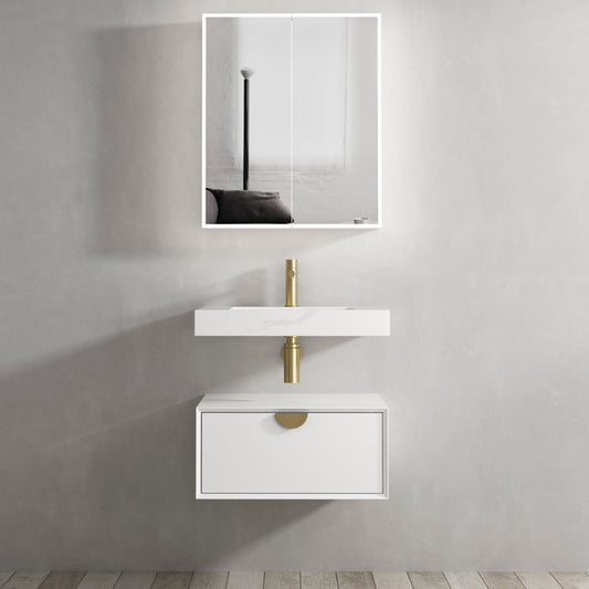 Moonlight Wall Hung Cabinet 600 White (Gold Handle)